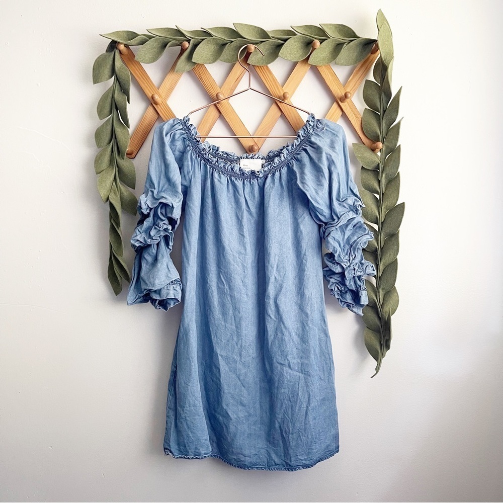 The Room Off Shoulder Chambray / Denim Dress